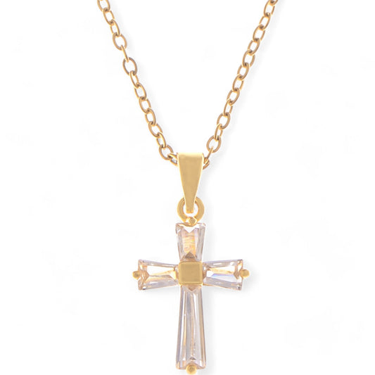 Alilang Women's Gold Tone Cross Pendant Necklace with Crystal Accents and Chain