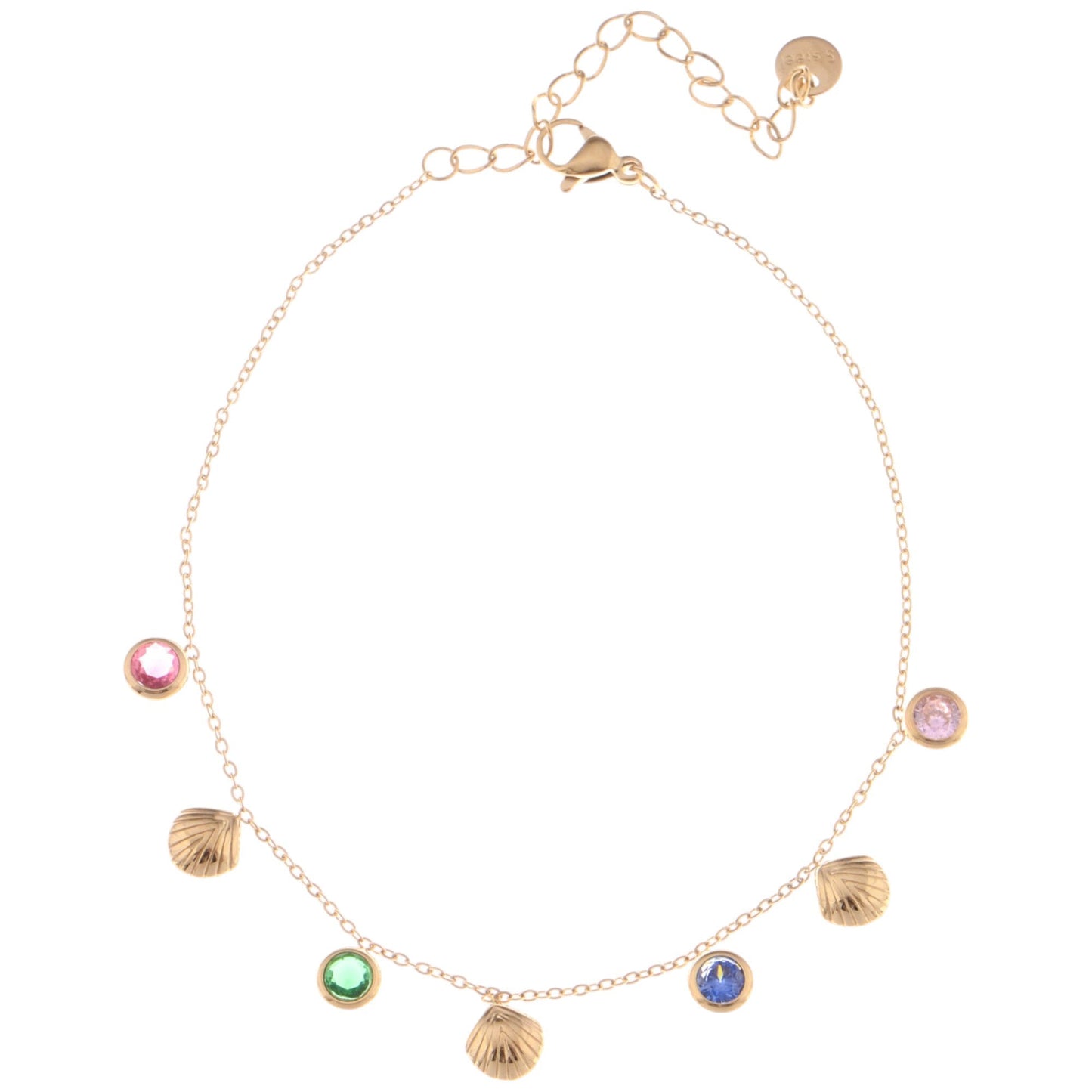 Alilang Gold Tone Shell and Crystal Charm Anklet with Adjustable Chain