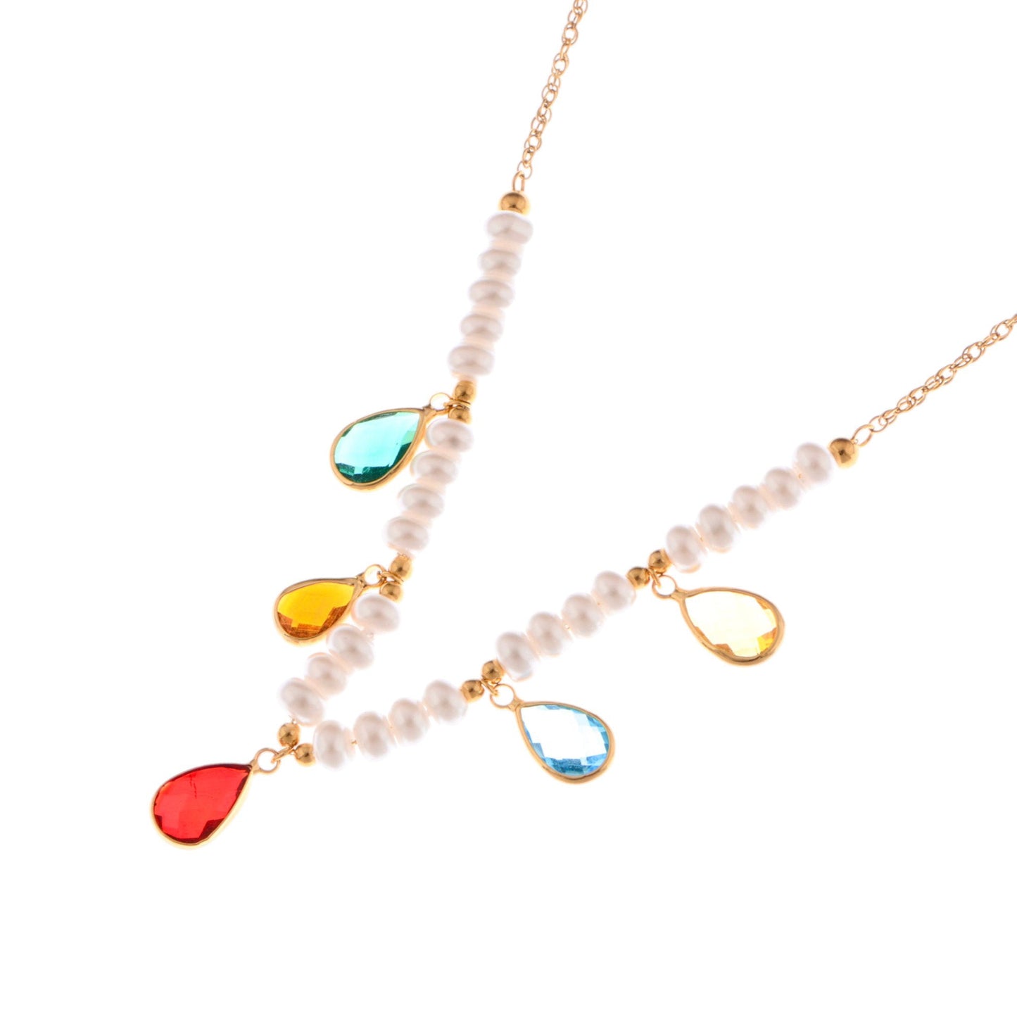 Alilang Pearl Beaded Necklace with Colorful Teardrop Crystal Charms