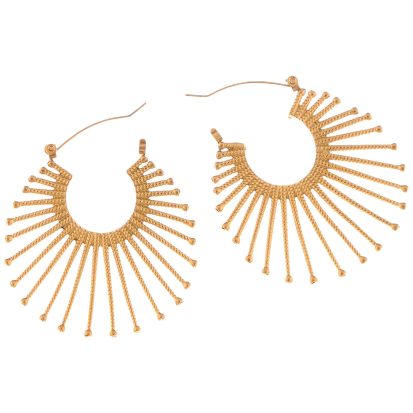 Alilang Gold Fan Hoop Earrings with Intricate Textured Detailing