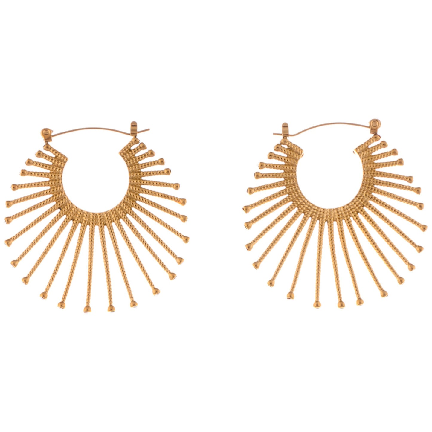 Alilang Gold Fan Hoop Earrings with Intricate Textured Detailing