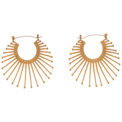 Alilang Gold Fan Hoop Earrings with Intricate Textured Detailing