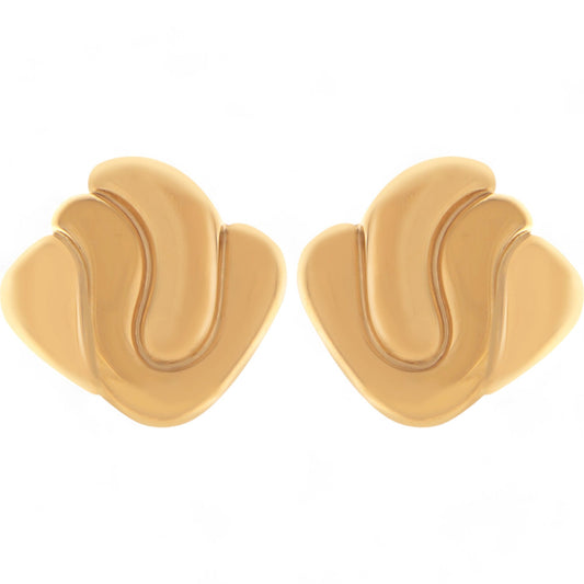 Alilang Women's Gold Tone Sculptural Swirl Stud Earrings Bold Modern Design