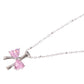 Alilang Silver Bow Pendant Necklace with Pink Gemstone Accents