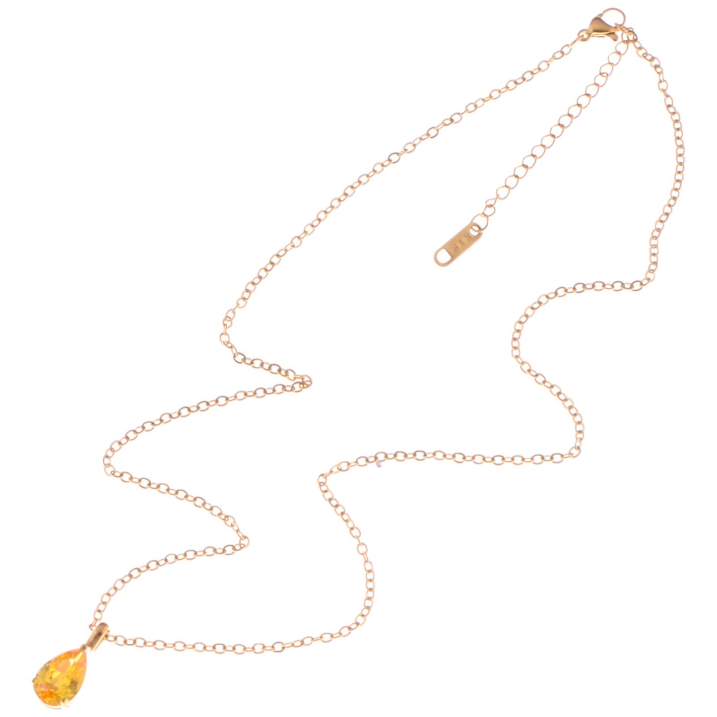 Alilang Gold Teardrop Pendant Necklace with Yellow Gemstone