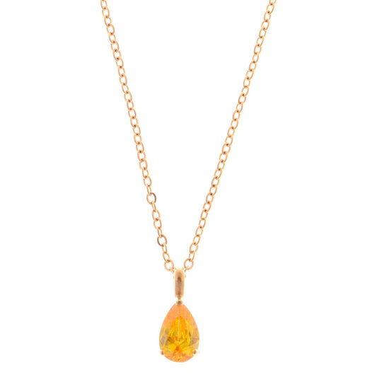 Alilang Gold Teardrop Pendant Necklace with Yellow Gemstone