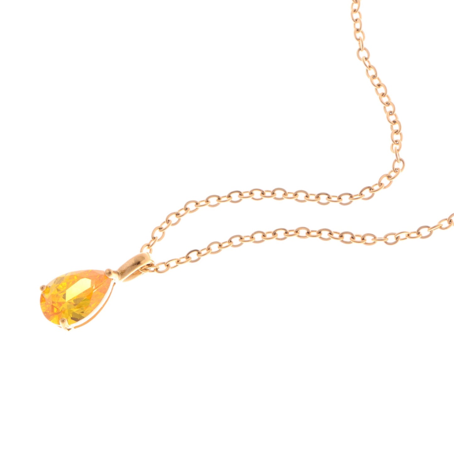 Alilang Gold Teardrop Pendant Necklace with Yellow Gemstone