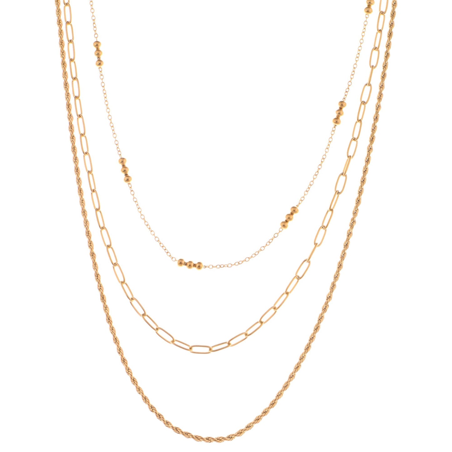 Alilang Layered Chain Necklace with Textured and Beaded Details