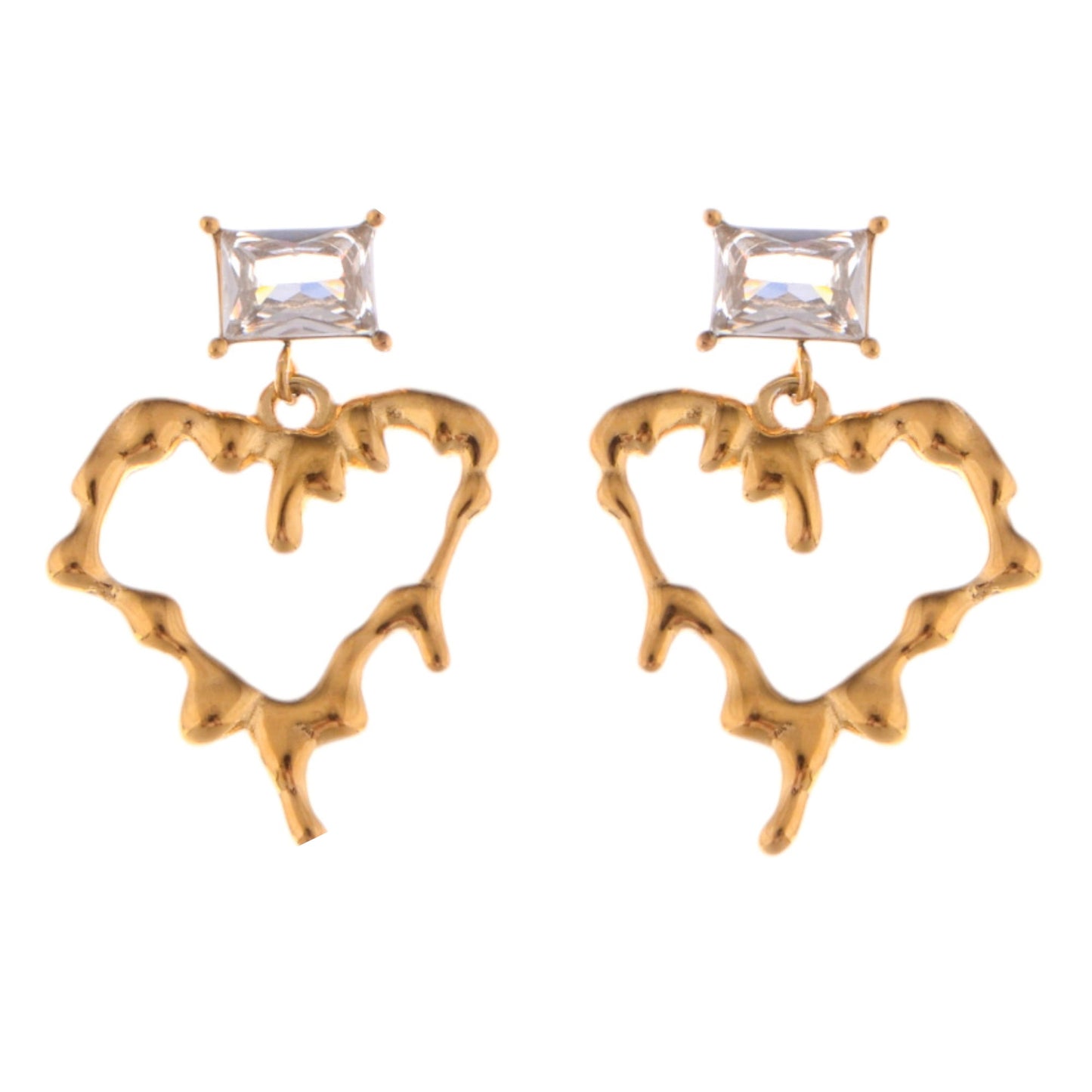 Alilang Gold-Plated Heart Drop Earrings with Crystal Stud Accents