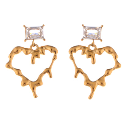 Alilang Gold-Plated Heart Drop Earrings with Crystal Stud Accents