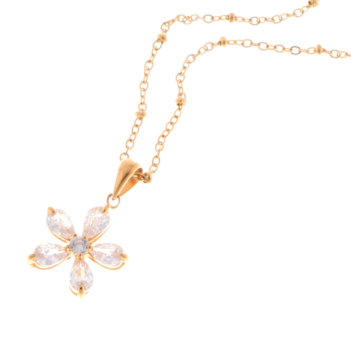 Alilang Gold-Tone Flower Pendant Necklace with Crystal Petal Accents