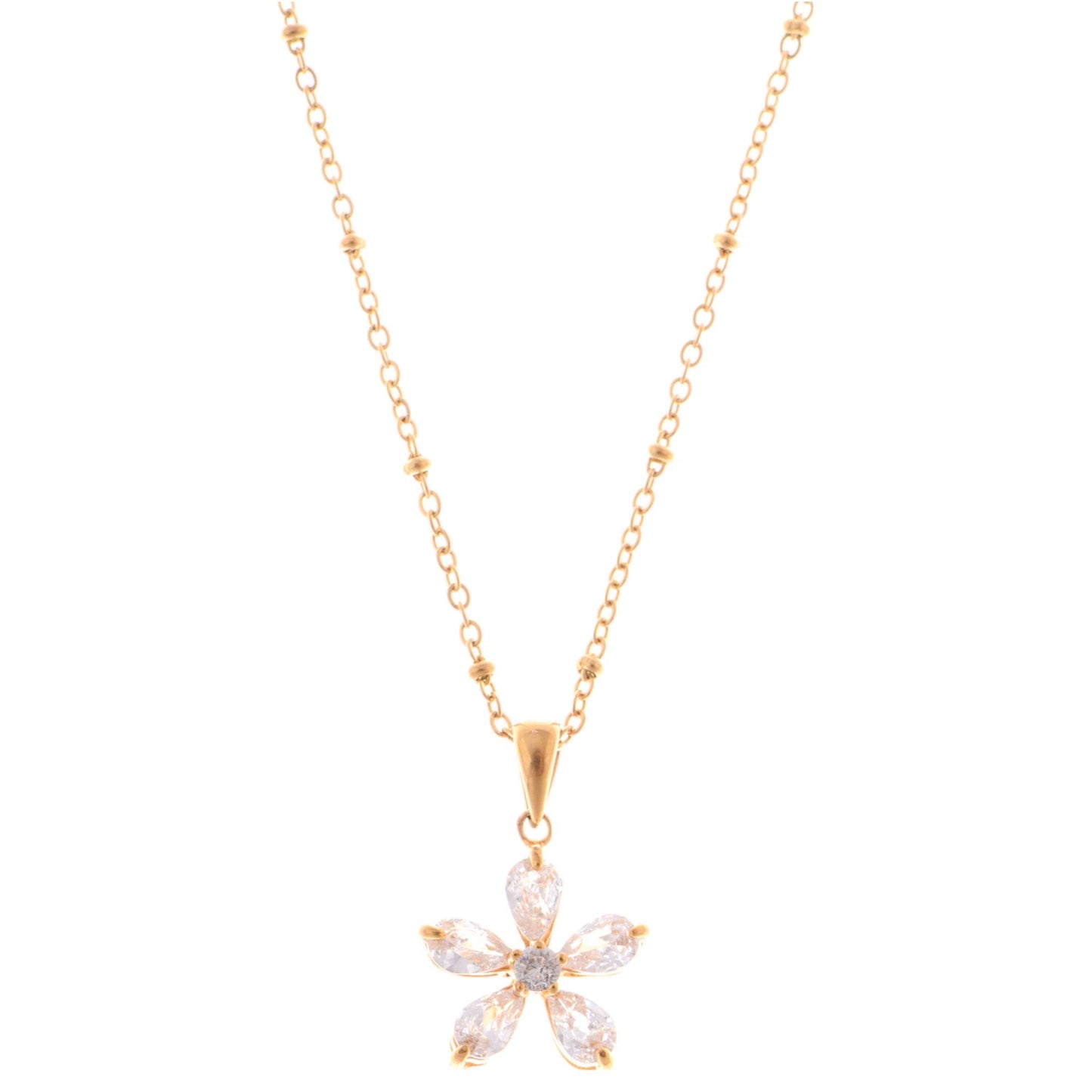 Alilang Gold-Tone Flower Pendant Necklace with Crystal Petal Accents