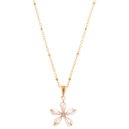 Alilang Gold-Tone Flower Pendant Necklace with Crystal Petal Accents