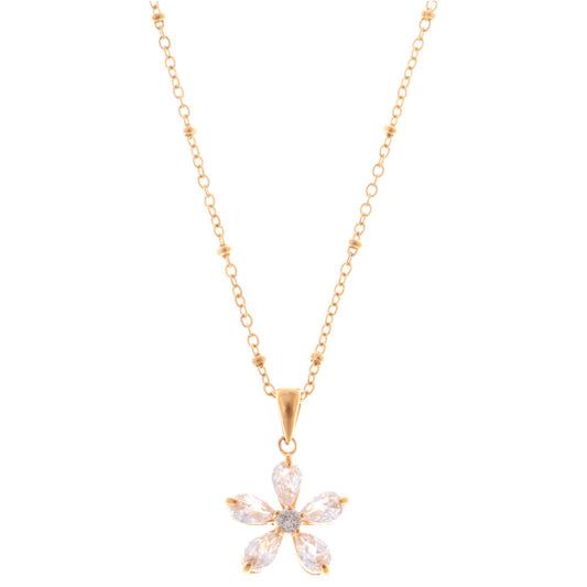 Alilang Gold-Tone Flower Pendant Necklace with Crystal Petal Accents