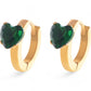 Alilang Women's Gold Hoop Earrings with Green Heart Shaped Crystal Stud