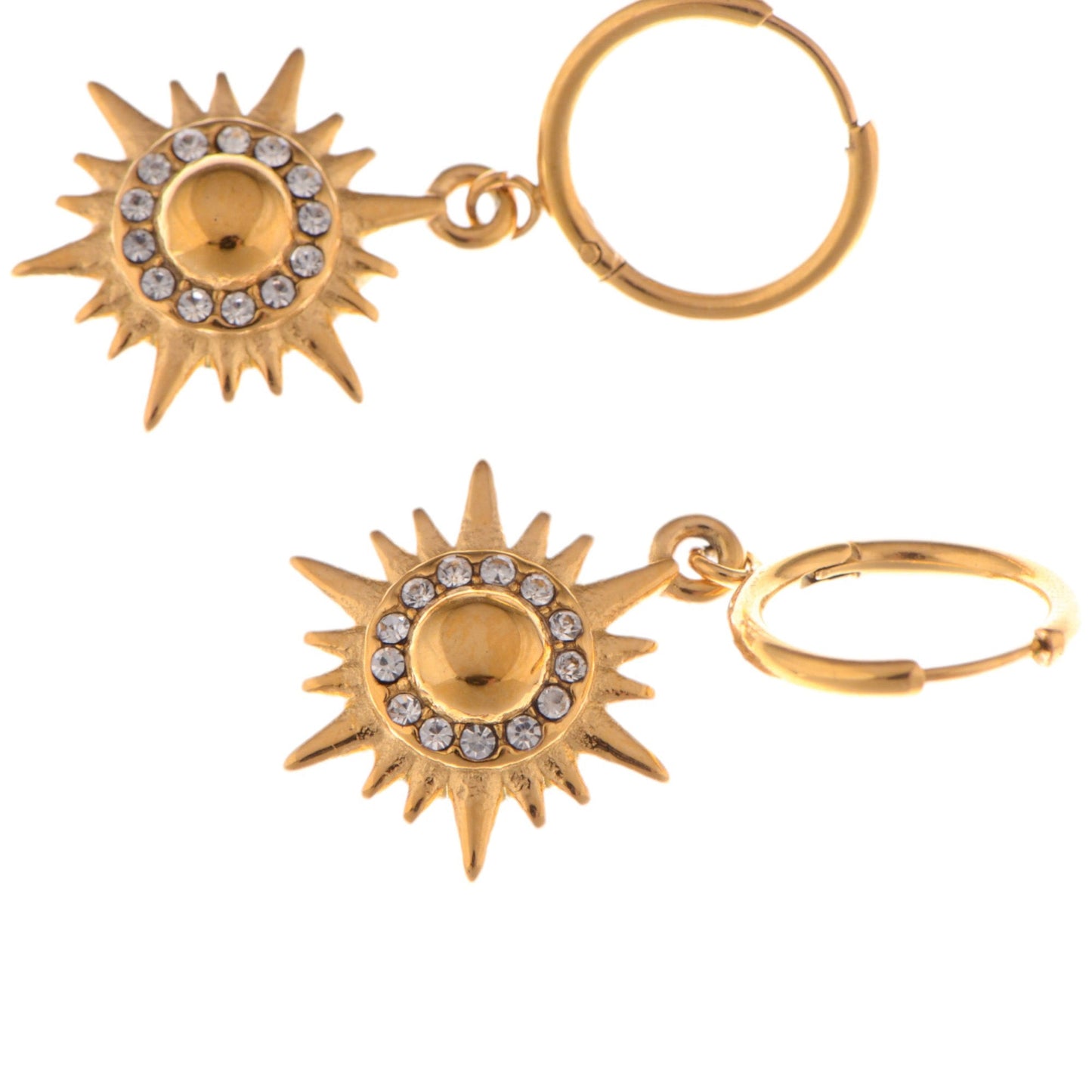 Alilang Gold Tone Sunburst Dangle Earrings with Rhinestone Accents