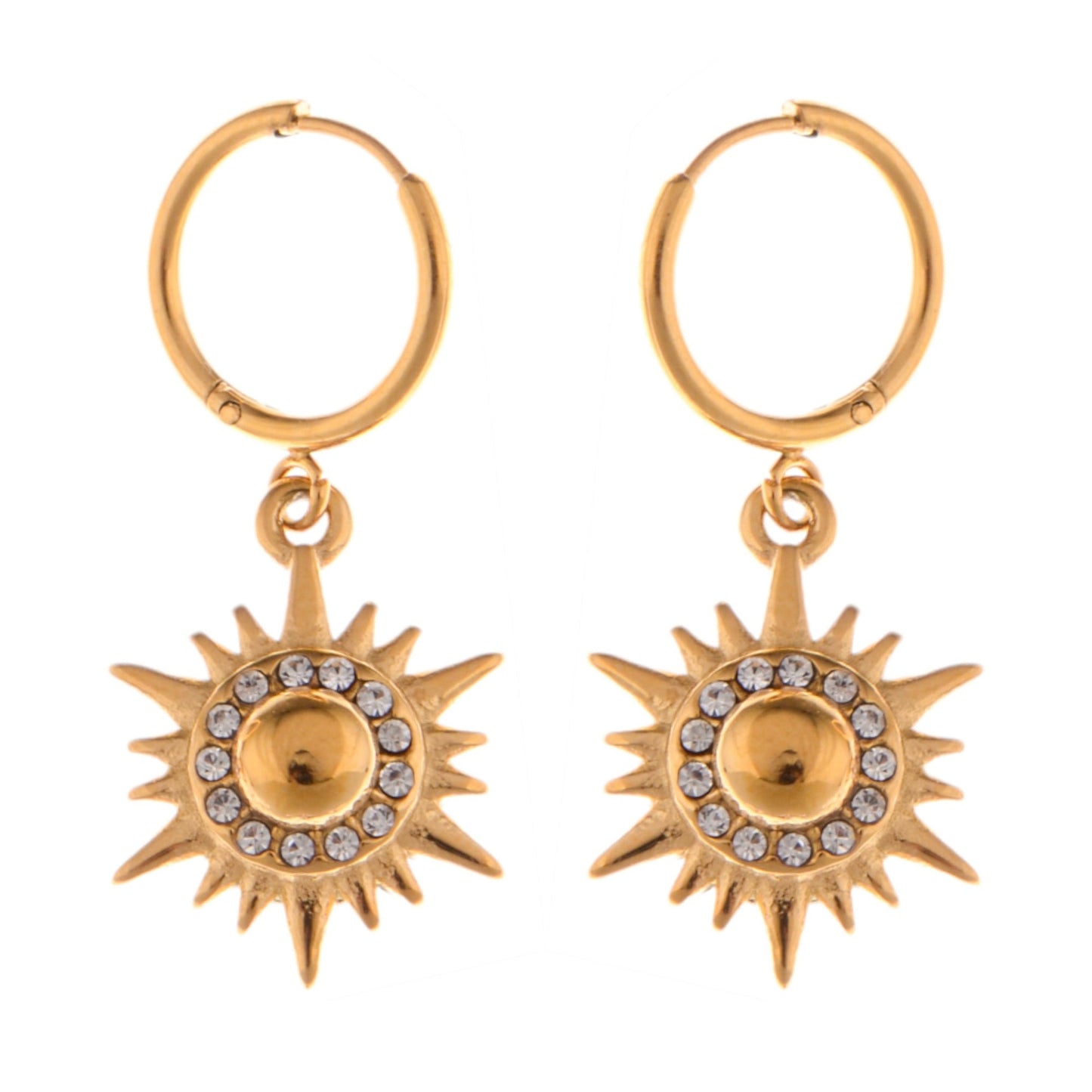 Alilang Gold Tone Sunburst Dangle Earrings with Rhinestone Accents