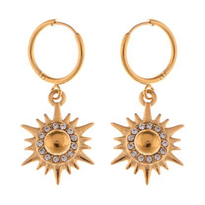 Alilang Gold Tone Sunburst Dangle Earrings with Rhinestone Accents