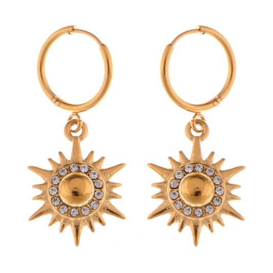 Alilang Gold Tone Sunburst Dangle Earrings with Rhinestone Accents