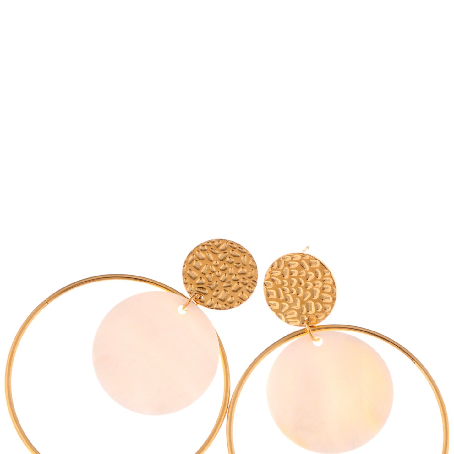 Alilang Gold Tone Textured Stud Earrings with Hoop and Disc Detail