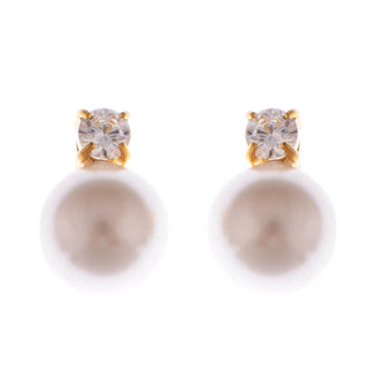 Alilang Gold Tone Textured Stud Earrings with Hoop and Disc Detail