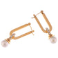 Alilang Gold Tone Geometric Drop Earrings with Pearl and Rhinestone Accent