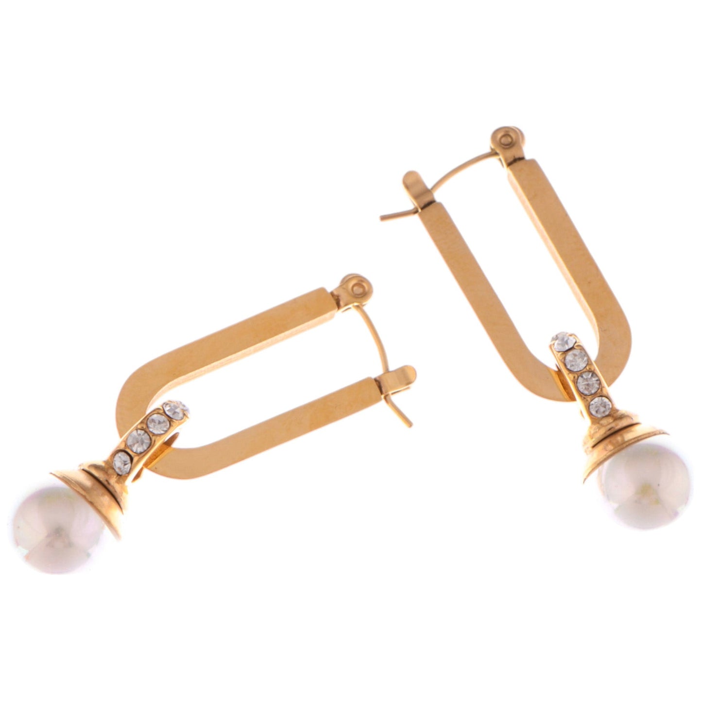 Alilang Gold Tone Geometric Drop Earrings with Pearl and Rhinestone Accent