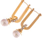 Alilang Gold Tone Geometric Drop Earrings with Pearl and Rhinestone Accent