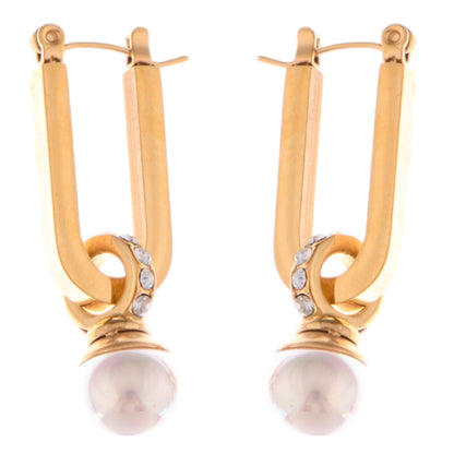 Alilang Gold Tone Geometric Drop Earrings with Pearl and Rhinestone Accent