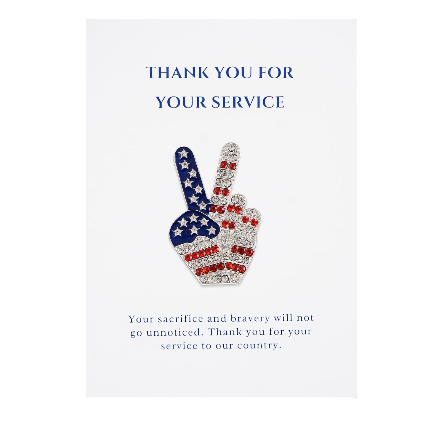 Alilang USA Flag Peace Sign Red White Blue Brooch Pin with Patriotic Gift Message Card & Envelope Jewelry Gifts