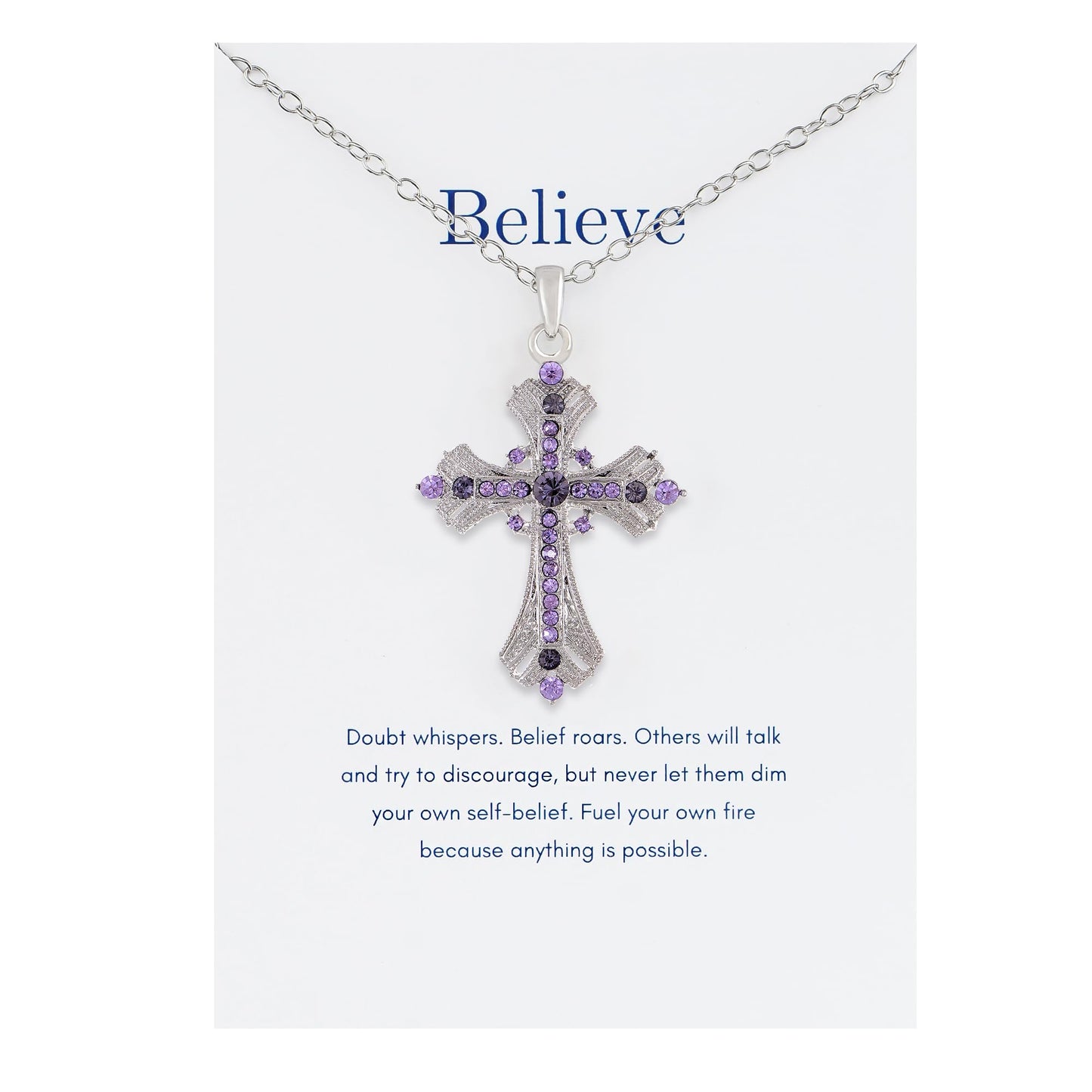 Alilang Purple Lavender Rhinestone Celtic Cross Pendant Necklace with Religious Gift Message Card & Envelope Christian Jewelry Gifts