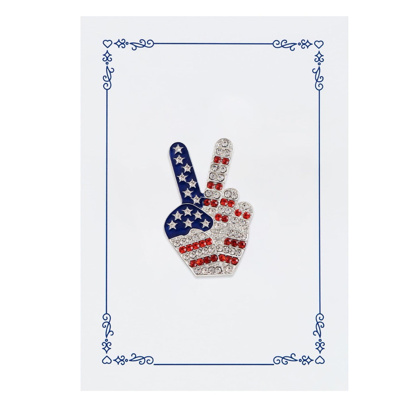 Alilang USA Flag Peace Sign Red White Blue Brooch Pin with Patriotic Gift Message Card & Envelope Jewelry Gifts