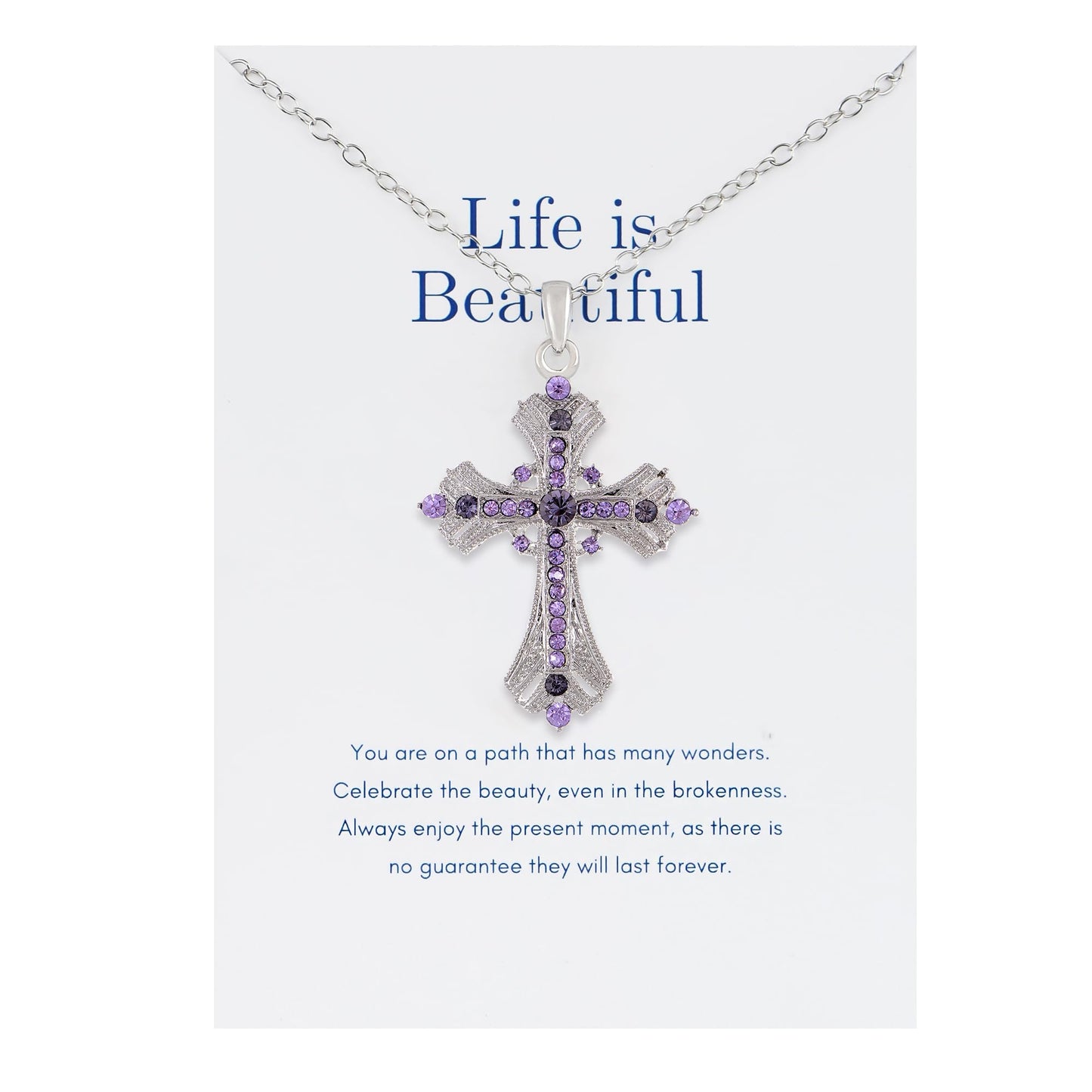 Alilang Purple Lavender Rhinestone Celtic Cross Pendant Necklace with Religious Gift Message Card & Envelope Christian Jewelry Gifts