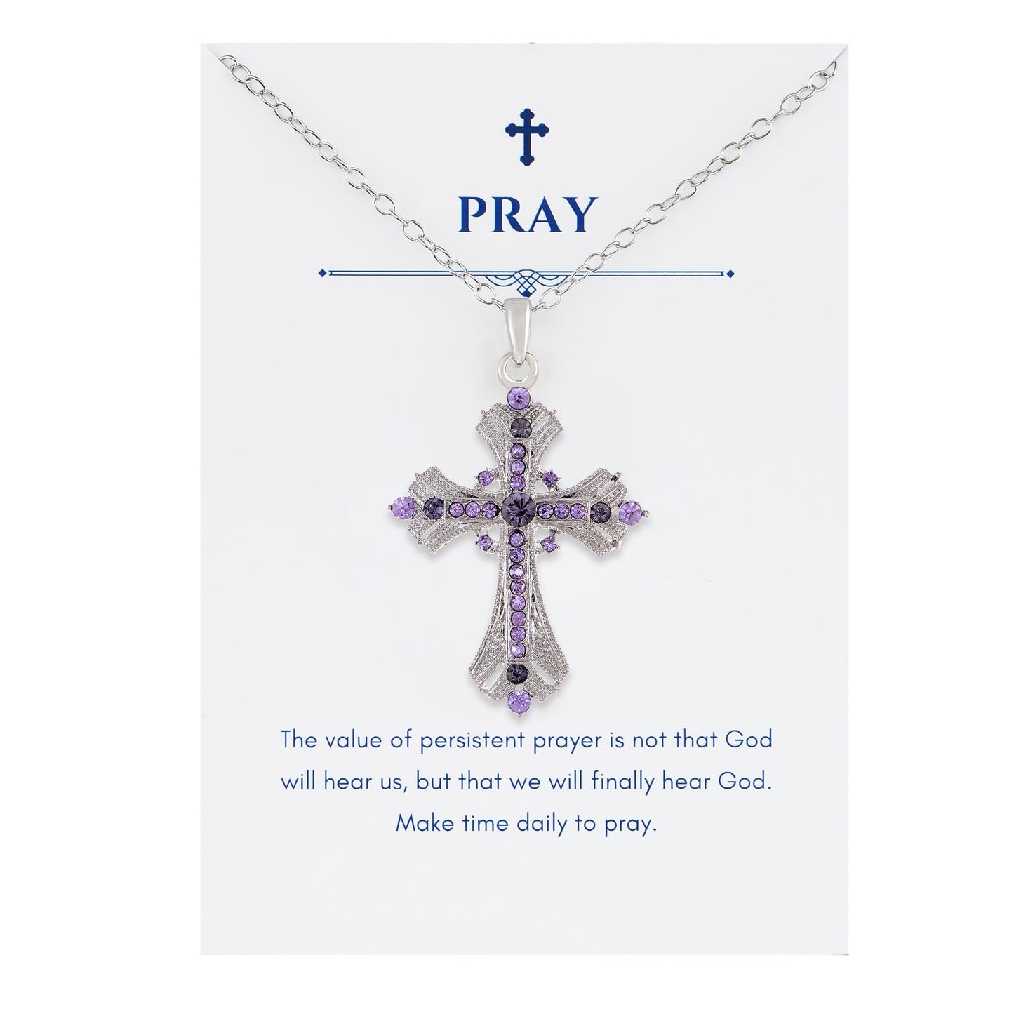 Alilang Purple Lavender Rhinestone Celtic Cross Pendant Necklace with Religious Gift Message Card & Envelope Christian Jewelry Gifts