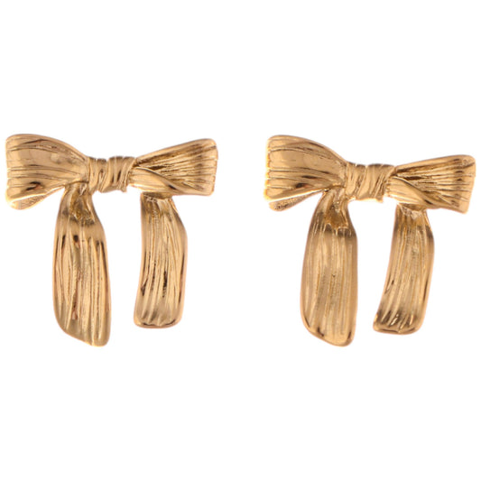 Alilang Gold Tone Textured Bow Stud Earrings for a Delicate Touch