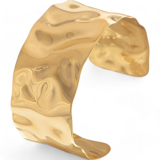 Alilang Women's Wavy Gold Tone Open Cuff Bracelet with Fluid Sculpted Design