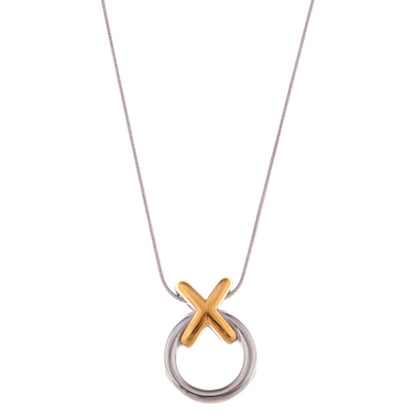 Alilang Two-Tone Circle and Cross Pendant Necklace with Snake Chain