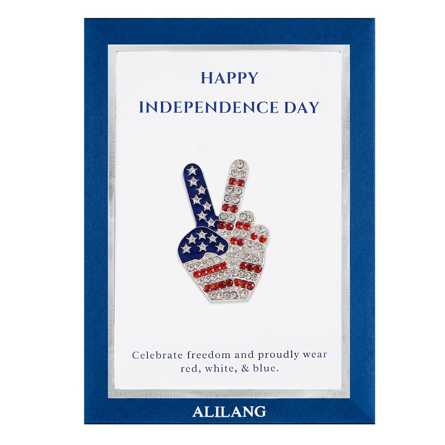 Alilang USA Flag Peace Sign Red White Blue Brooch Pin with Patriotic Gift Message Card & Envelope Jewelry Gifts