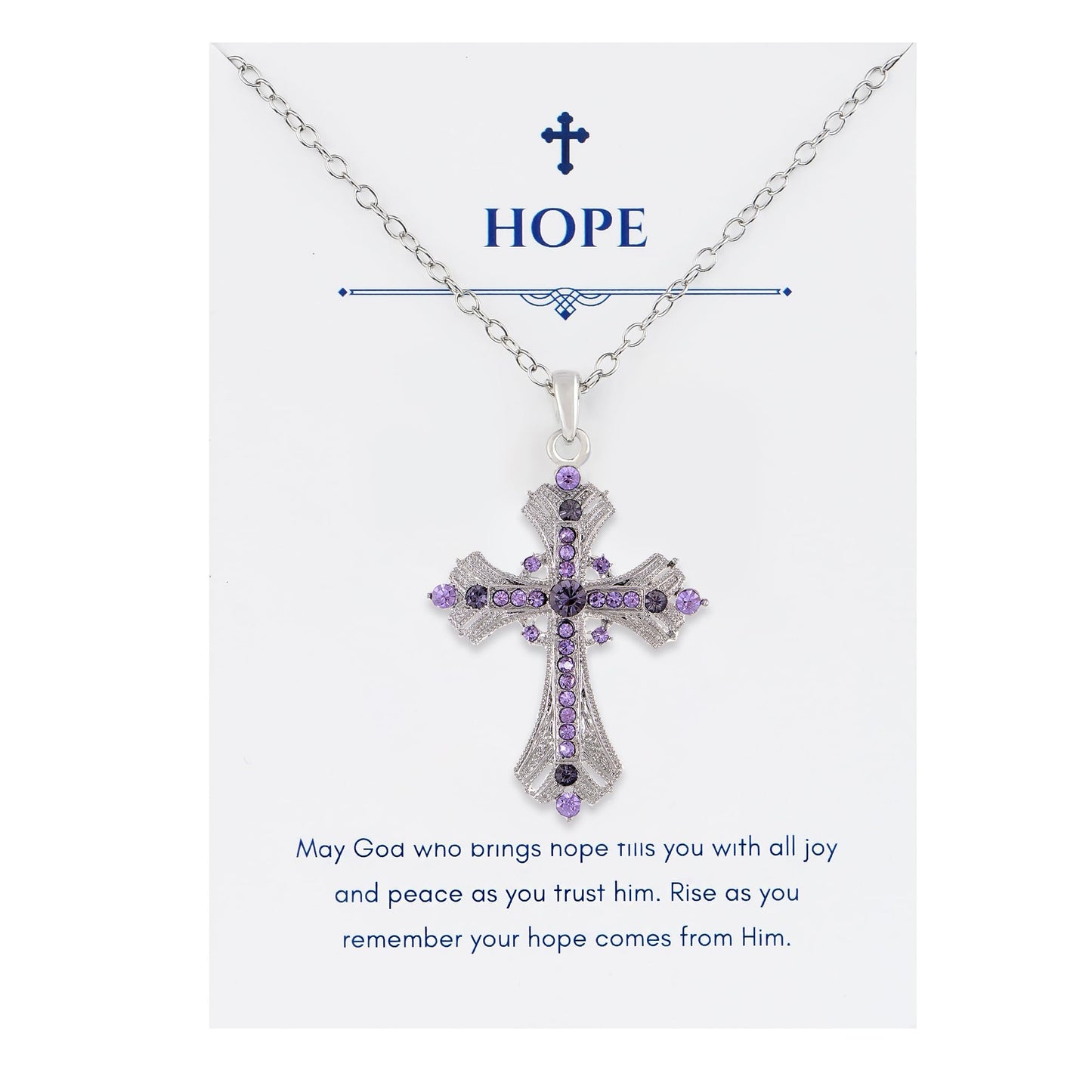 Alilang Purple Lavender Rhinestone Celtic Cross Pendant Necklace with Religious Gift Message Card & Envelope Christian Jewelry Gifts