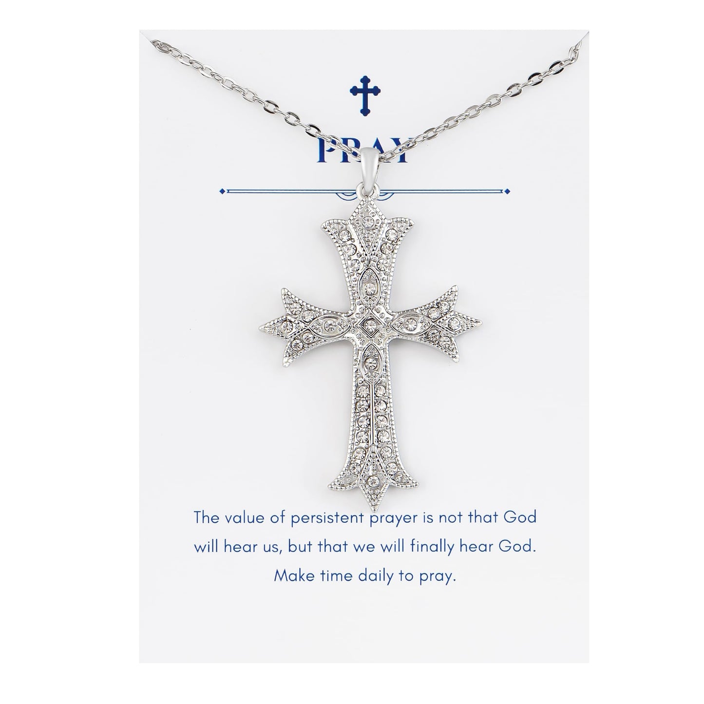 Alilang Silver Tone Clear Crystal Rhinestone Cross Patonce Pendant Necklace with Religious Gift Message Card & Envelope Christian Jewelry Gifts