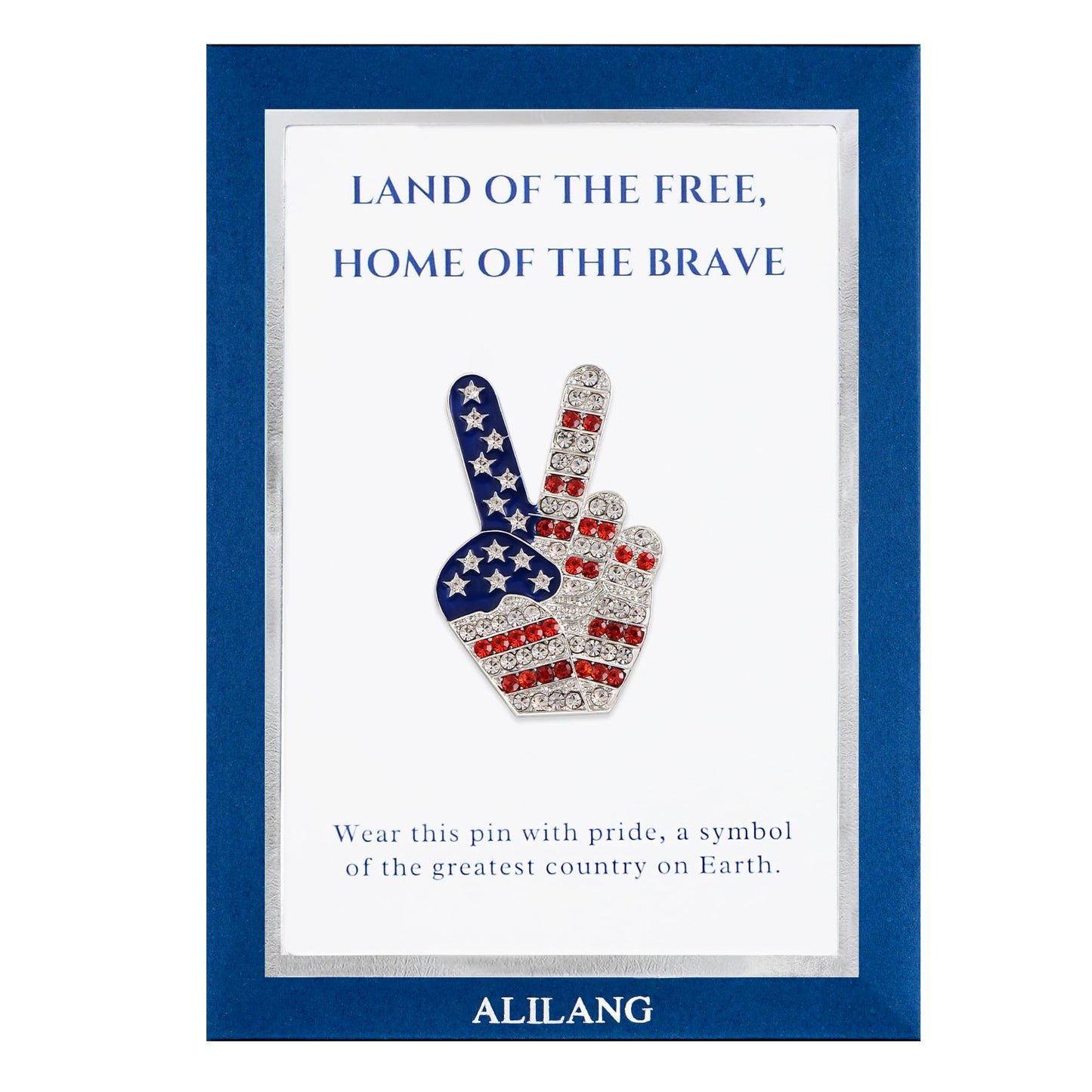 Alilang USA Flag Peace Sign Red White Blue Brooch Pin with Patriotic Gift Message Card & Envelope Jewelry Gifts