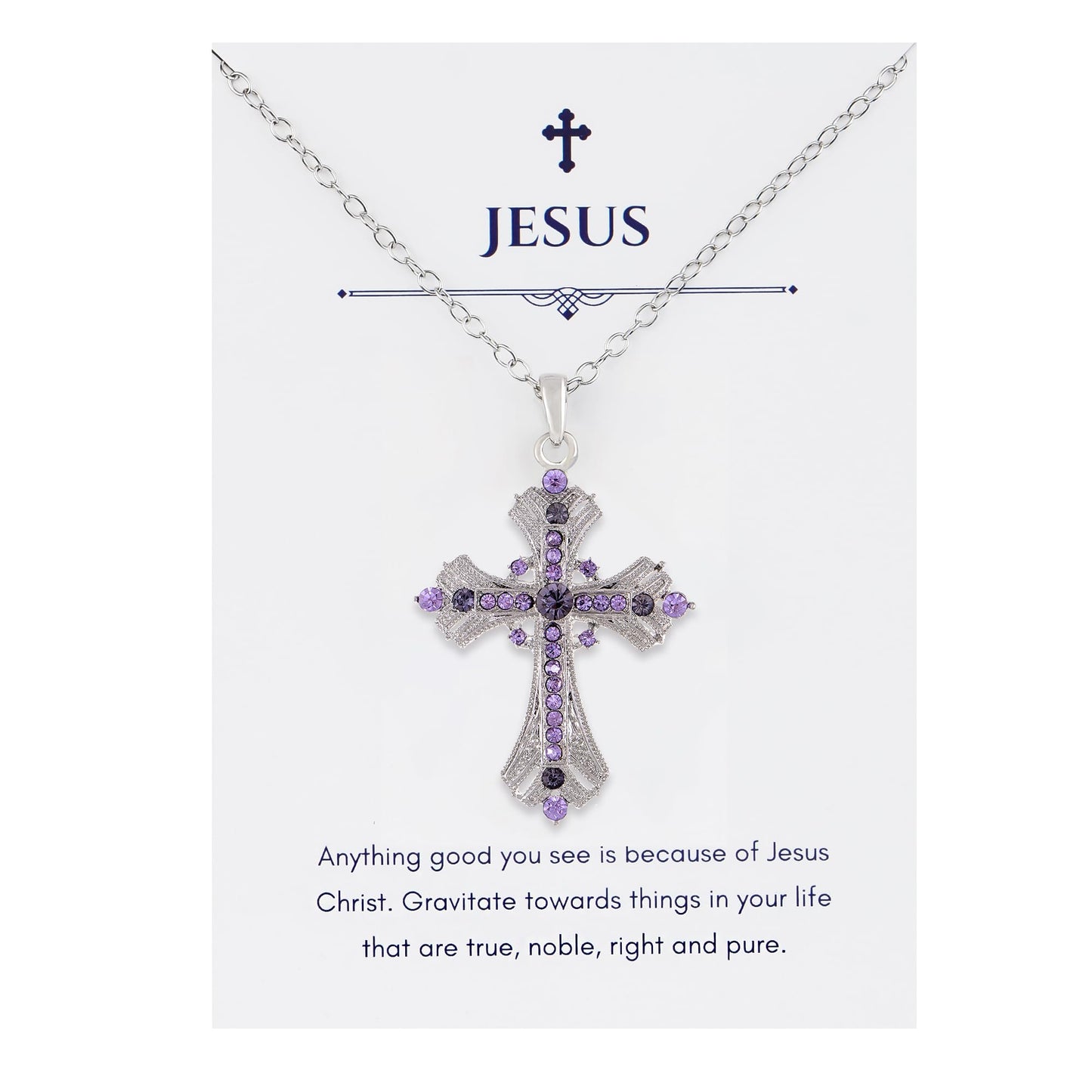 Alilang Purple Lavender Rhinestone Celtic Cross Pendant Necklace with Religious Gift Message Card & Envelope Christian Jewelry Gifts