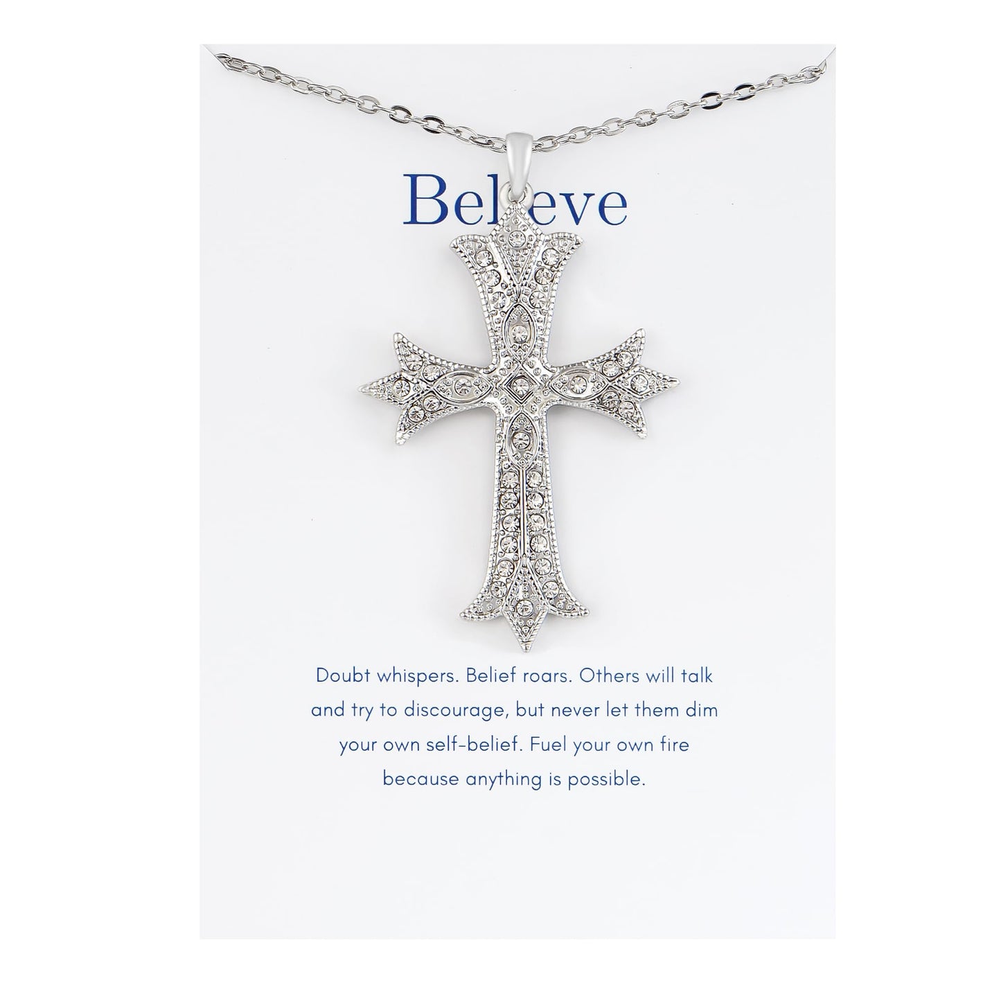 Alilang Silver Tone Clear Crystal Rhinestone Cross Patonce Pendant Necklace with Religious Gift Message Card & Envelope Christian Jewelry Gifts