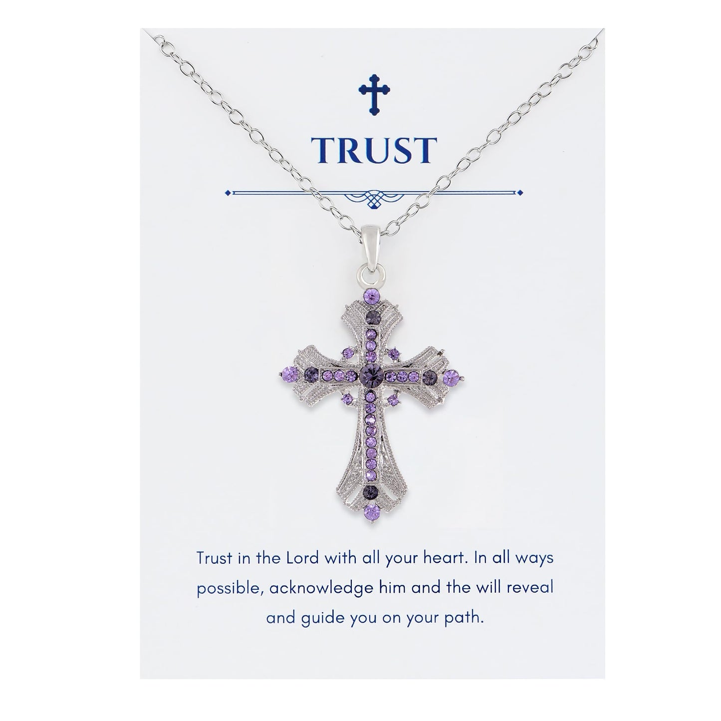 Alilang Purple Lavender Rhinestone Celtic Cross Pendant Necklace with Religious Gift Message Card & Envelope Christian Jewelry Gifts