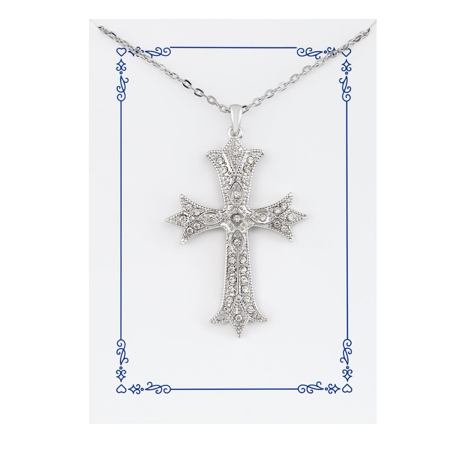 Alilang Silver Tone Clear Crystal Rhinestone Cross Patonce Pendant Necklace with Religious Gift Message Card & Envelope Christian Jewelry Gifts