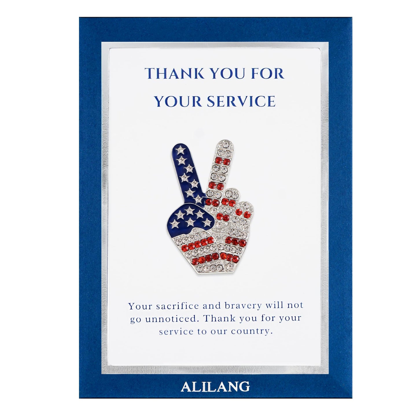 Alilang USA Flag Peace Sign Red White Blue Brooch Pin with Patriotic Gift Message Card & Envelope Jewelry Gifts