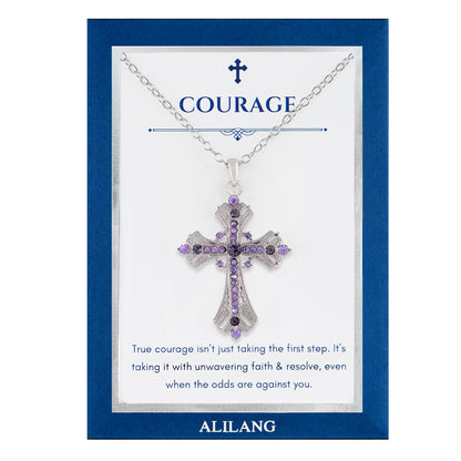 Alilang Purple Lavender Rhinestone Celtic Cross Pendant Necklace with Religious Gift Message Card & Envelope Christian Jewelry Gifts