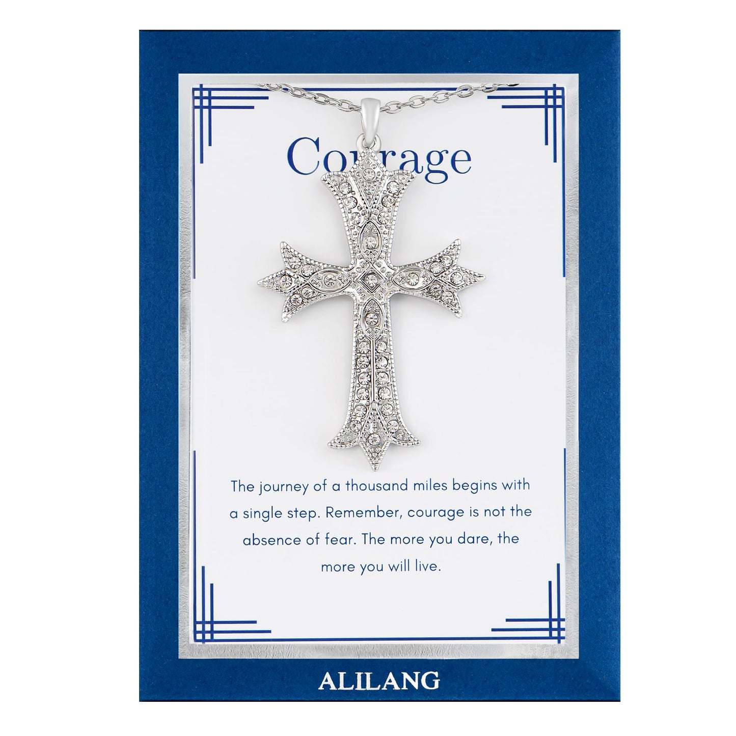 Alilang Silver Tone Clear Crystal Rhinestone Cross Patonce Pendant Necklace with Religious Gift Message Card & Envelope Christian Jewelry Gifts