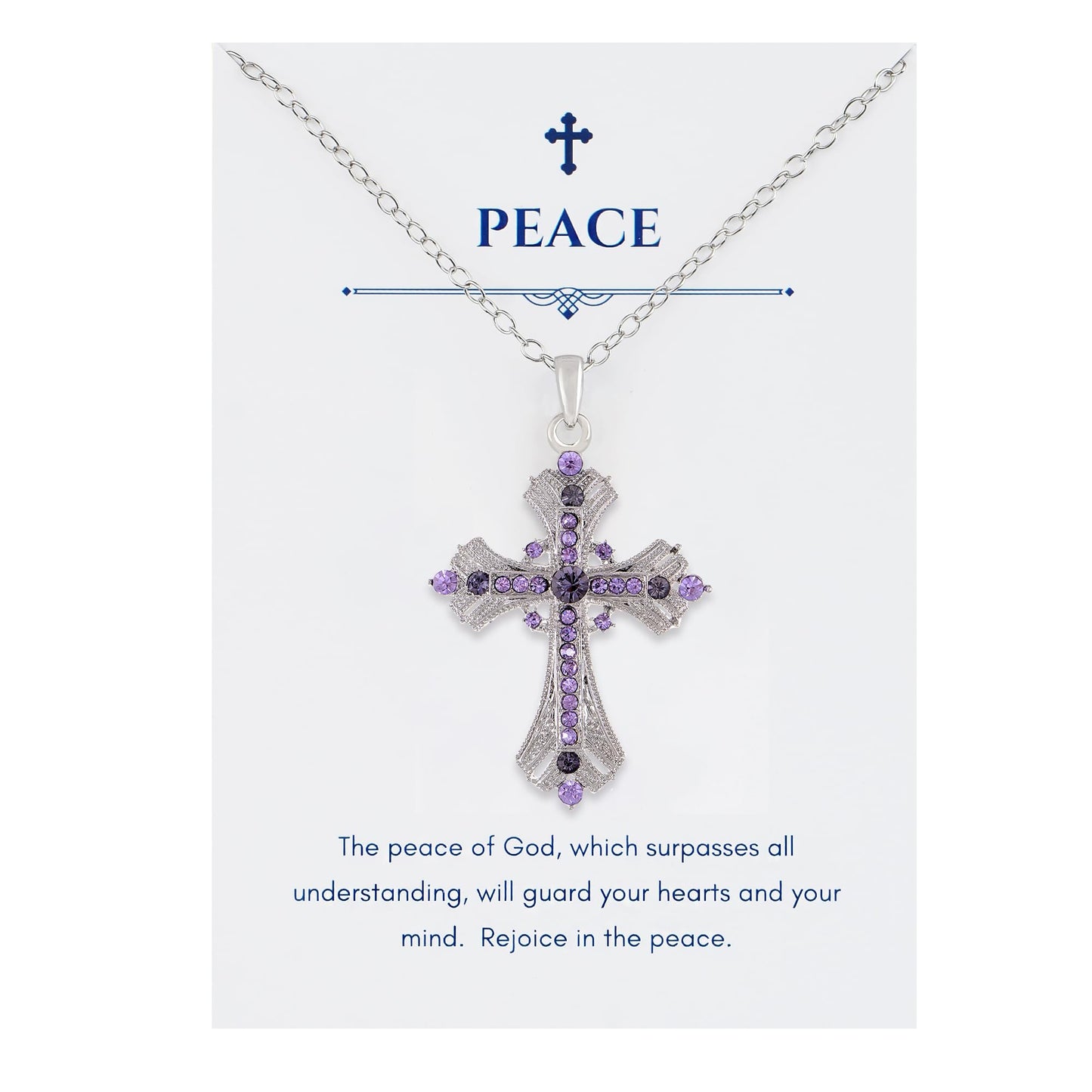 Alilang Purple Lavender Rhinestone Celtic Cross Pendant Necklace with Religious Gift Message Card & Envelope Christian Jewelry Gifts