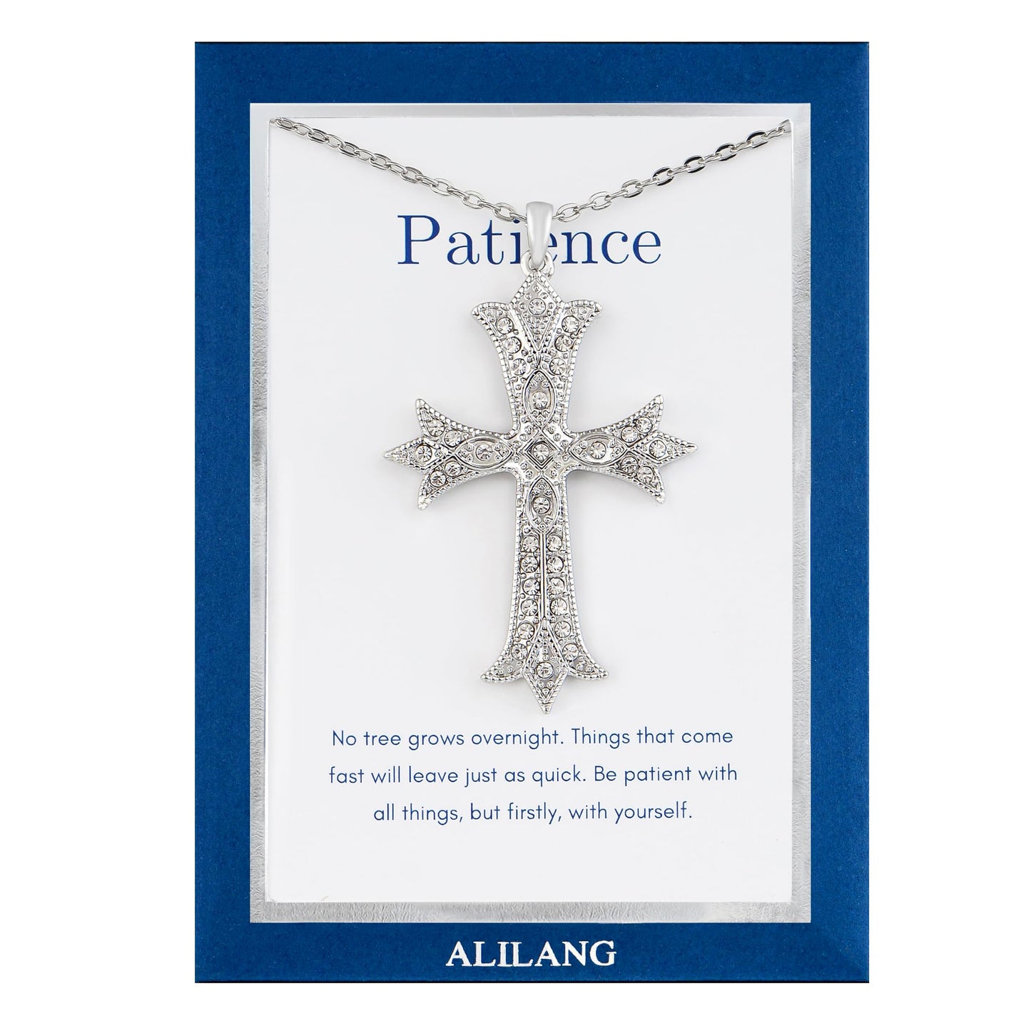 Alilang Silver Tone Clear Crystal Rhinestone Cross Patonce Pendant Necklace with Religious Gift Message Card & Envelope Christian Jewelry Gifts